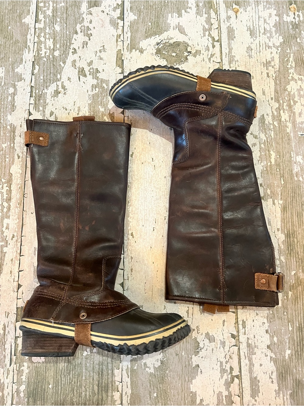 SOREL Slimpack Riding Brown Leather Waterproof Duck Tall boots Size 9 40 EU